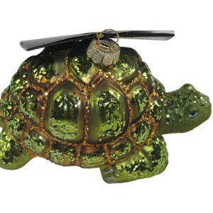 Robert Stanley Christmas Ornament Turtle Green Blown Glass Glitter 5" NWT